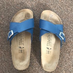 blue striped birkenstocks